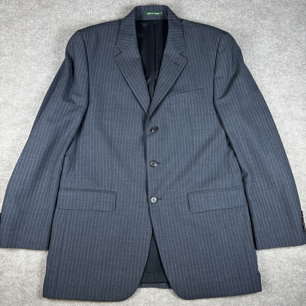 Lauren Ralph Lauren Gray Pinstripe Wool Sport Coat Blazer Mens 40L Made Canada